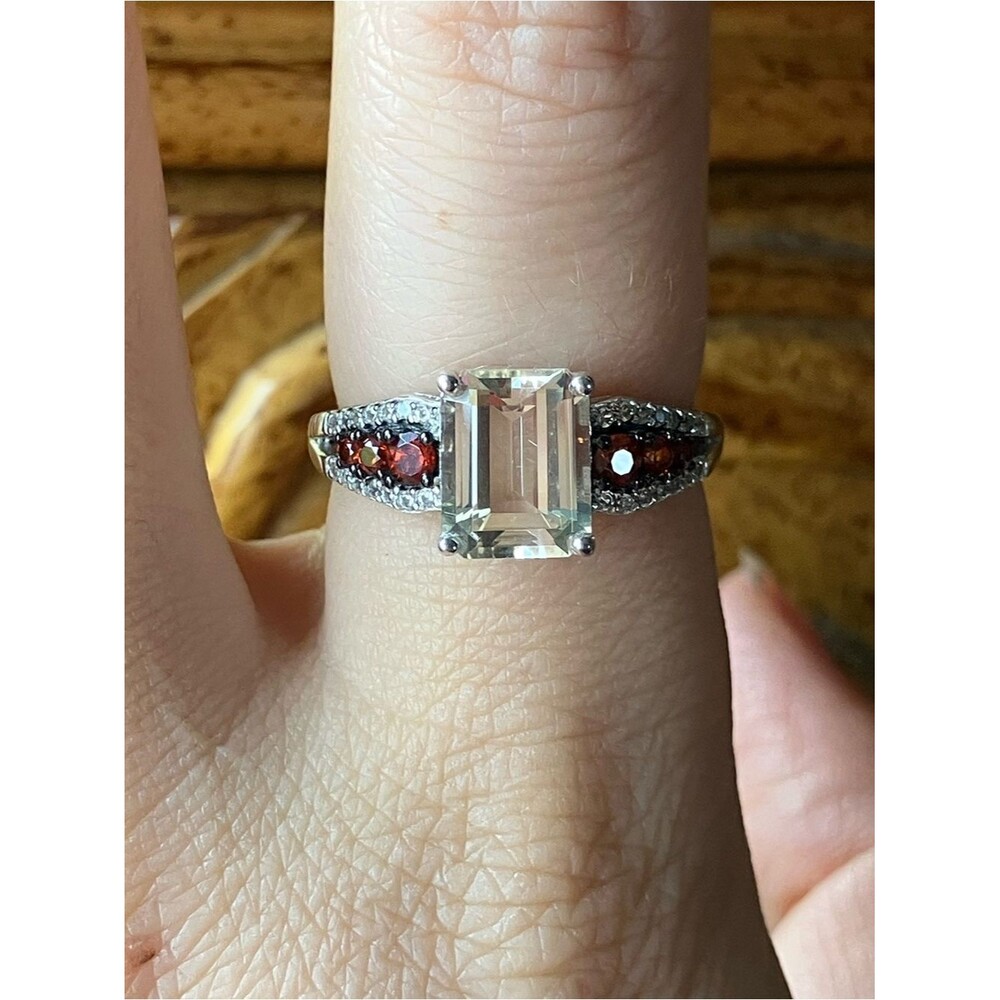 Yellow Labradorite Mozambique Garnet Sterling Silver Ring Size 8
